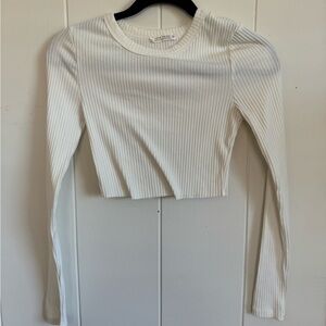 12th Tribe White Long Sleeve Ribbed Crop Top Small